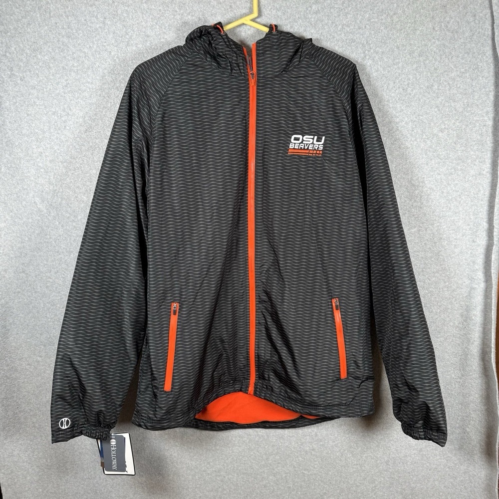 Holloway full zip jacket unisex adult large gray orange OSU beavers oregon
